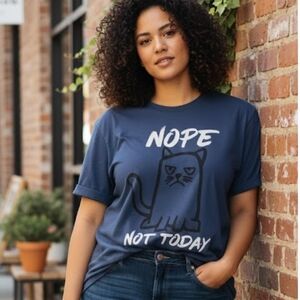 Women's Grayish-Blue Graphic Cat T-Shirt – "Nope Not Today" – Size 2XL